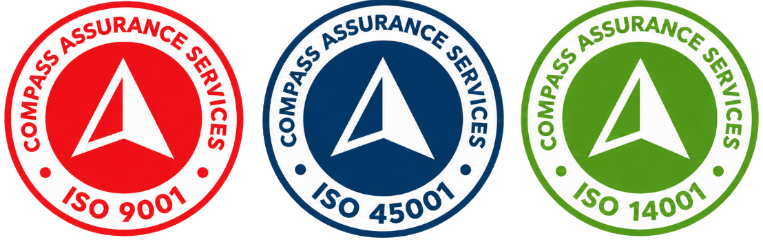 Compass Assurance Services ISO 9001, ISO 45001 and ISO 14001 certification logos